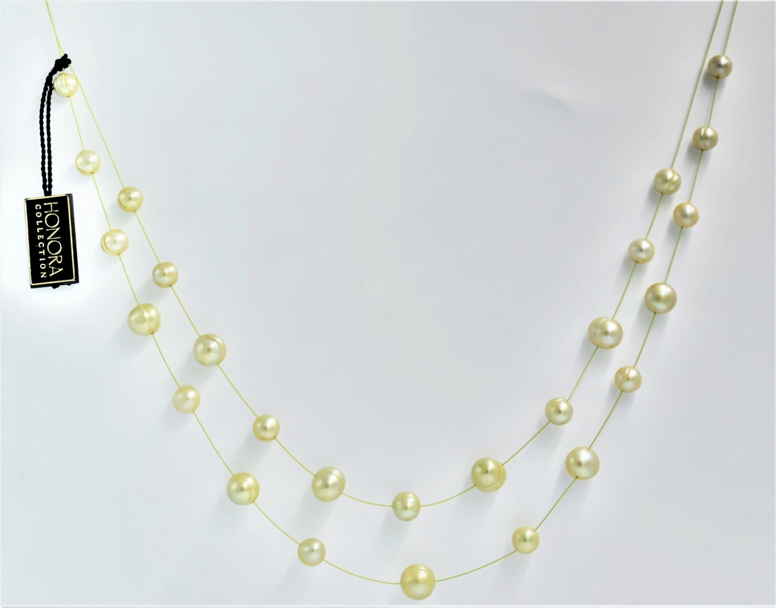 Honora Double Strand Ringed Pearl Necklace Floating Floating Kiwi Green ...