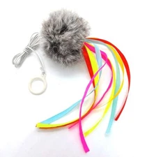  Bouncy Pom Pom String Cat Toy Teaser with Ribbons