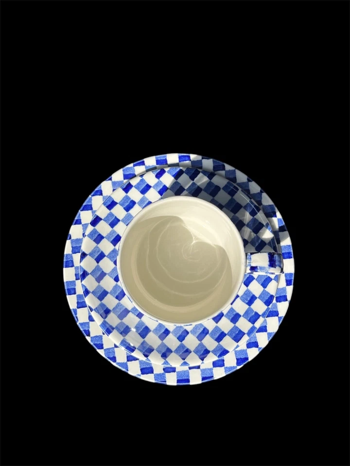 Super Rare Burleigh Ironstone Chequers Blue white Tea Trio set - Image 2 of 4