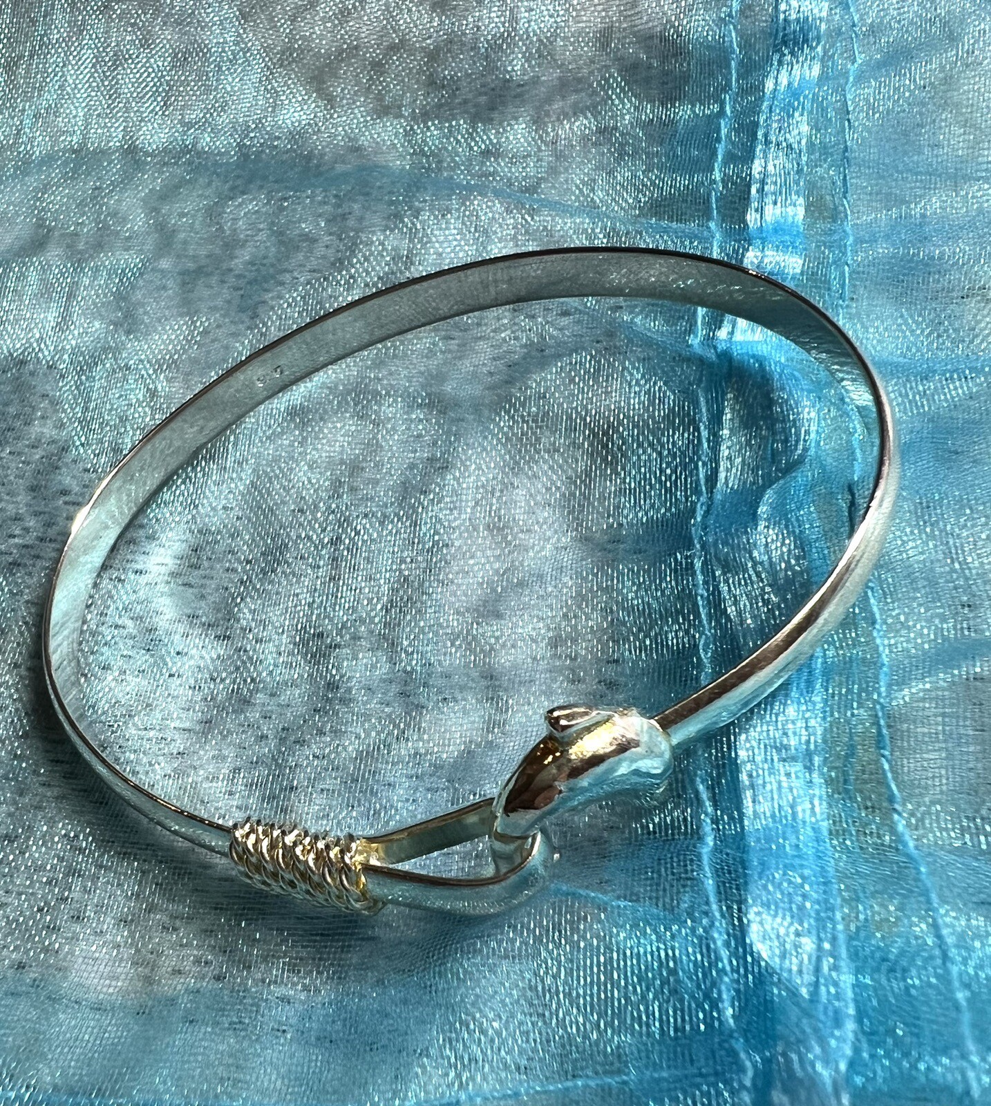 925 solid Sterling silver Dolphin Design Bangle 6… - image 2