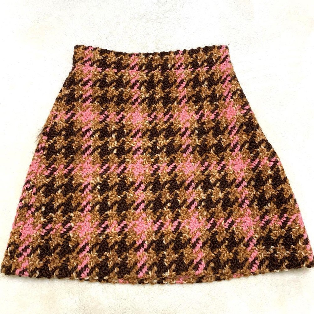 Miu Miu Prada Pink Brown Check Tweed Wool Blend Jacket Size 36 Made in Italy