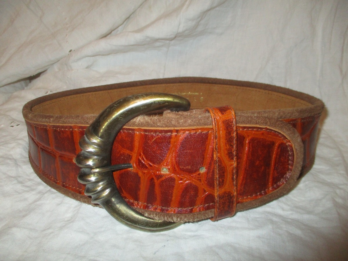 Express vintage wide croc embossed leather belt | eBay