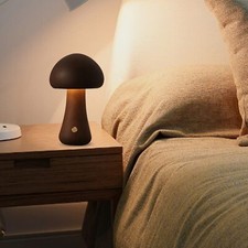 LED Night Light with Touch Switch Wooden Cute Mushroom Light Bedside Table Lamp