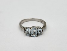 10k White Gold Emerald Cut Aquamarine Ring, Size 7