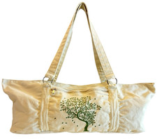 Gaiam Embroidered Green Tree Cream Yoga Mat Gym Duffle Bag