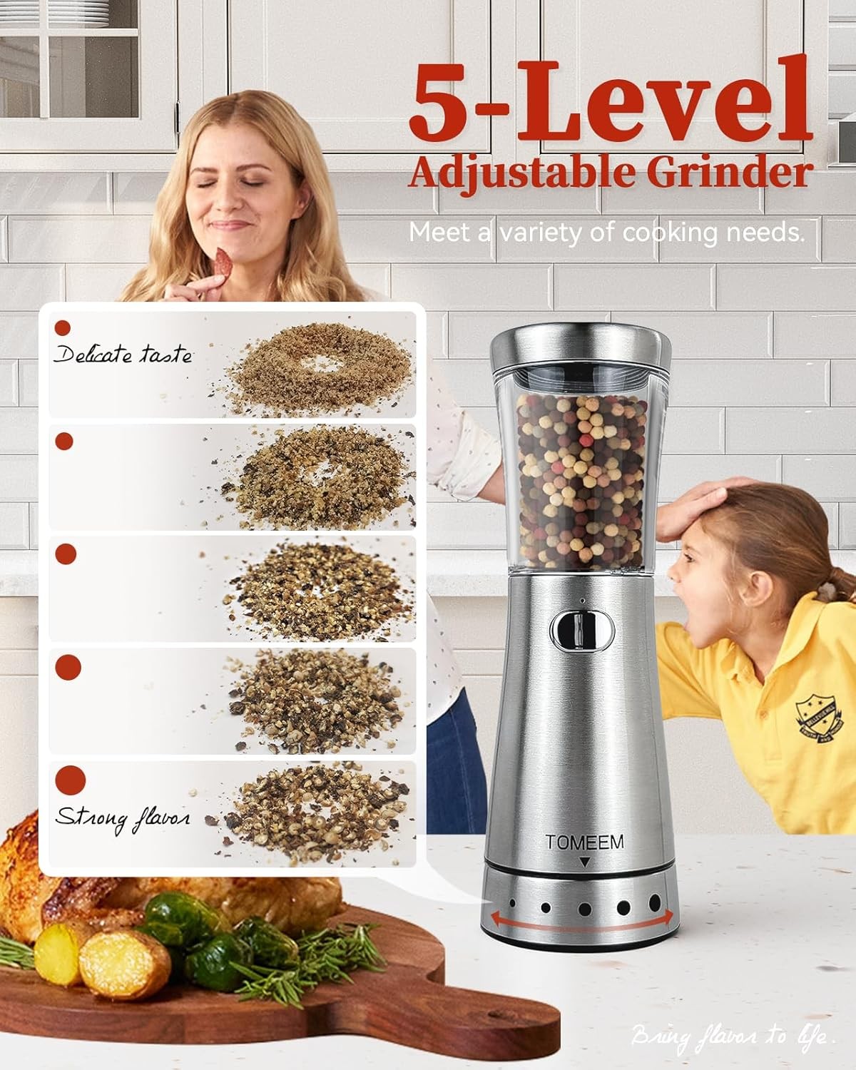 Electric Salt and Pepper Grinder Set with Storage Base, Bright Silver 