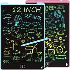 2 Pack 12 Inch LCD Writing Tablet, Electight Colorful 12 Inch, Blue, Pink