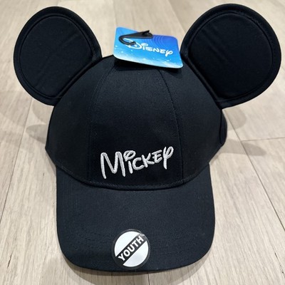 Disney Mickey Mouse Ears Hat Cap Strap Back Youth Black 100% Cotton NWT
