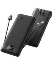 Portable Charger with Wall Plug, Slim USB C Power Bank with Built-in Cables, ...