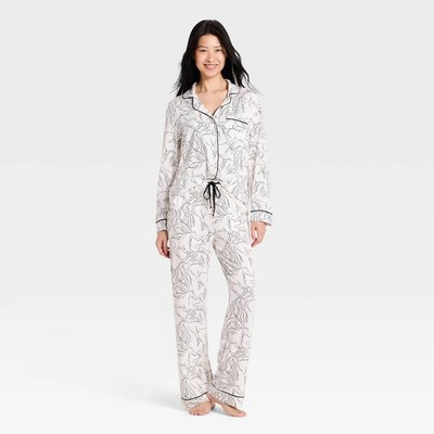 Women's Cloud Knit Modal Long Sleeve Notch Collar Top and Pants Pajama