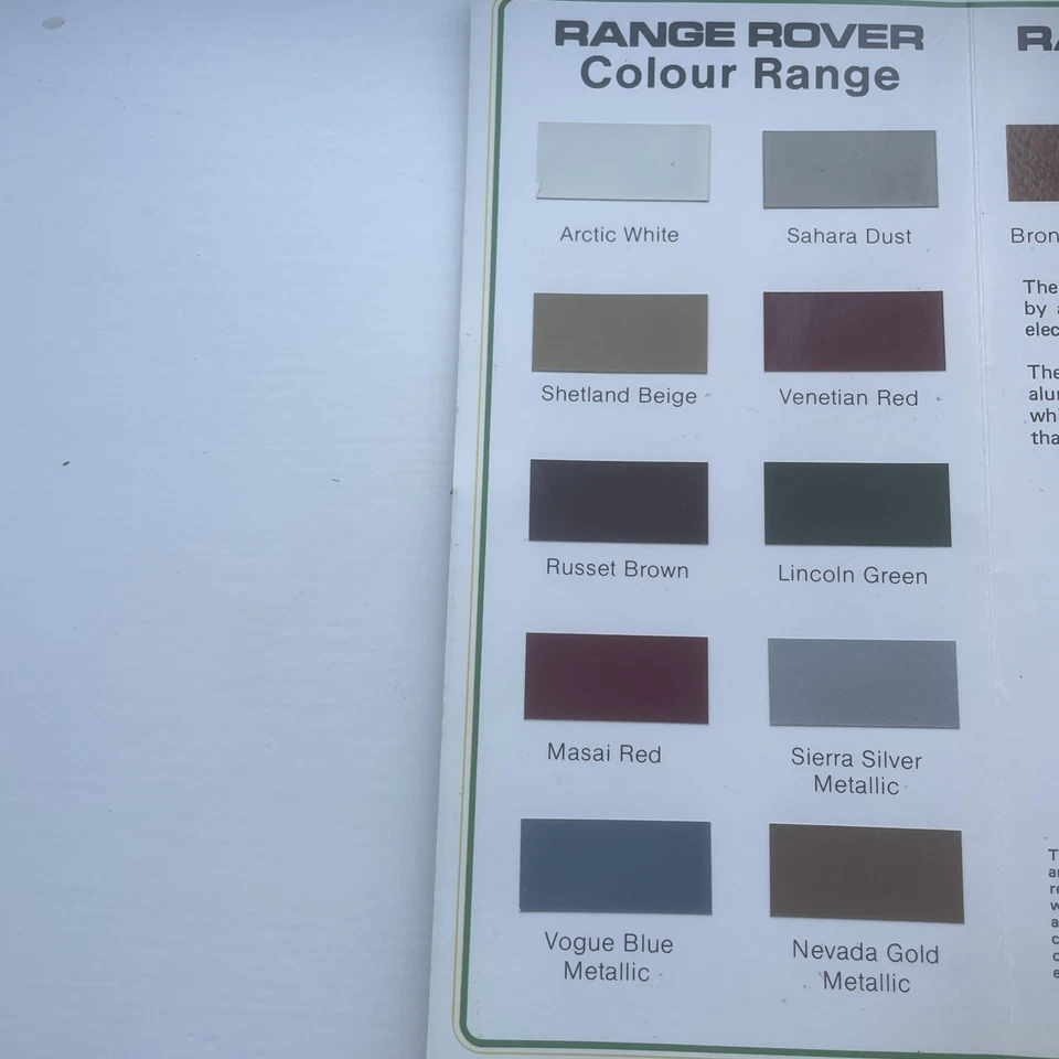 Range Rover Colour & Trim 1982-1983 UK Market Foldout Brochure 2-dr & 4-dr - Image 4 of 4