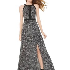 White House Black Market Sleeveless Maxi Dress Womens 4 Halter neck Lined Slit