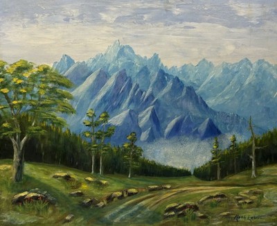 Vintage Mid 20th Century Original Landscape Oil Pianting Signed Arch Lewis 20x16