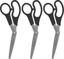 All Purpose Value Scissors, 8" Bent, Pack of 3, Black 13402 