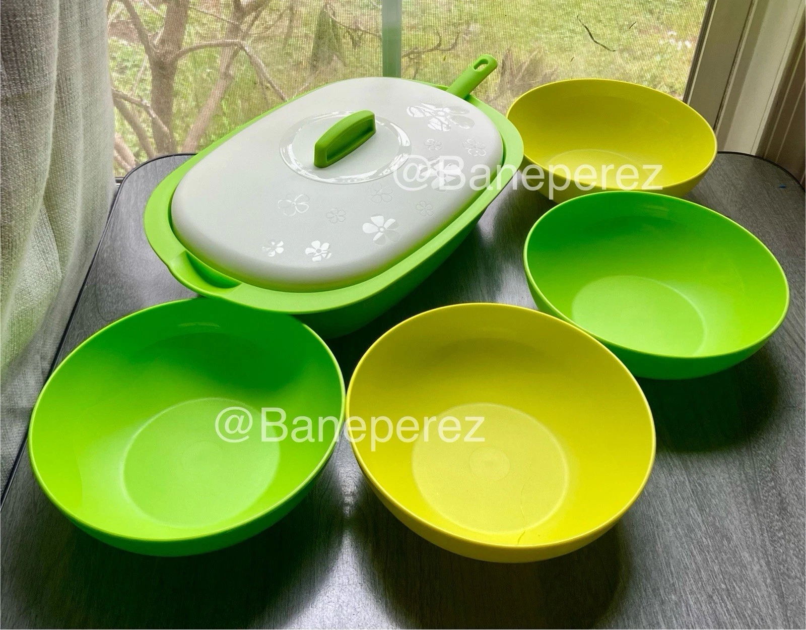 Tupperware Legacy Rice Server with Ladle 1.7 L & 4 Bowls 700ml Green