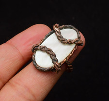 Mother of Pearl Gemstone Copper Wire Wrapped Handmade Jewelry Ring Size 6.5