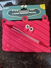 ZIPIT Grillz 3-Ring Pencil Case, Pink With Zipper Teeth  Free Shipping New