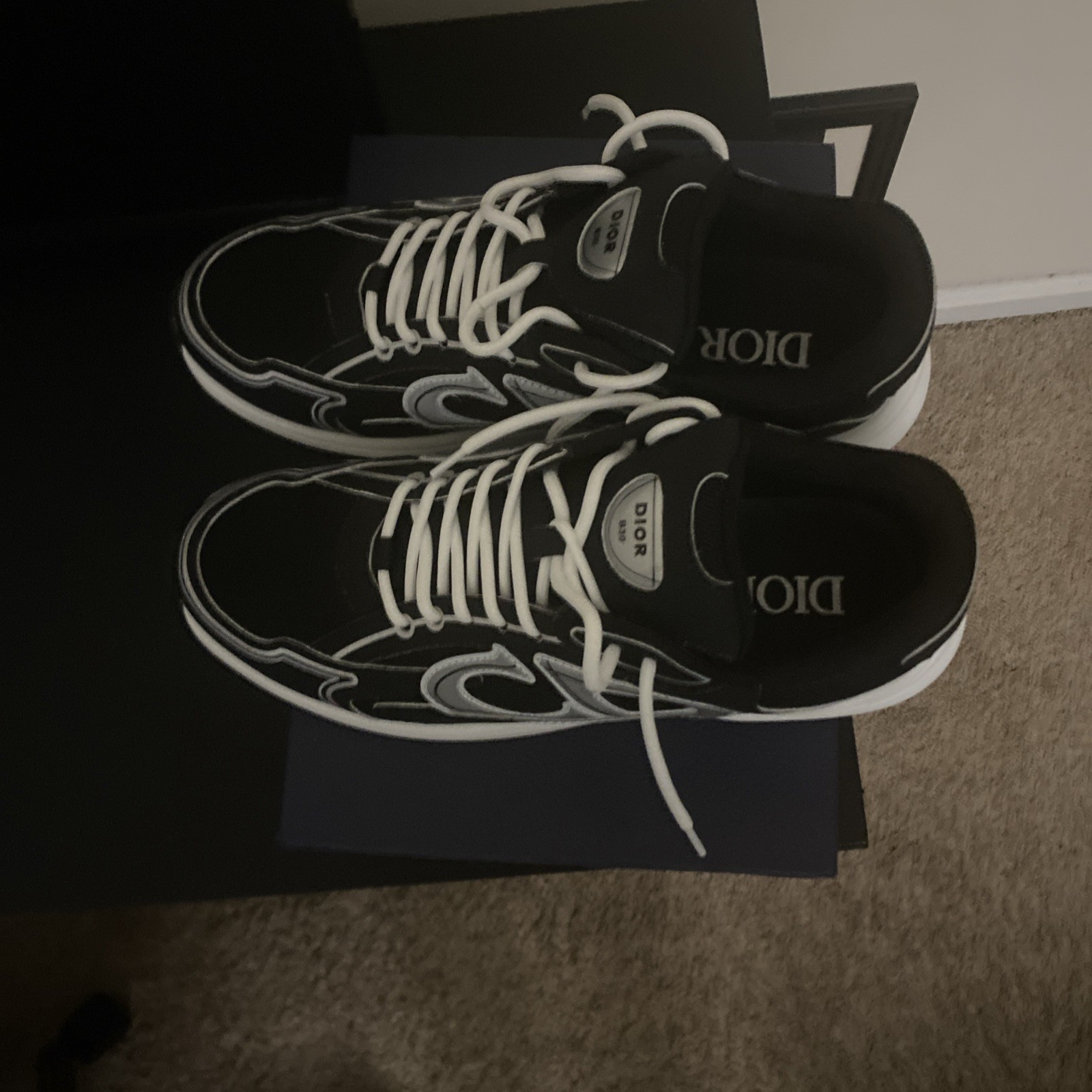 Dior B30 Black White Men's Lace Up Solid Low Top Athletic Sneakers