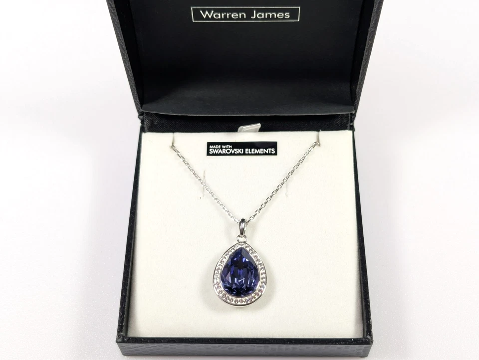 Hecho con Swarovski Púrpura Violeta Diamante Colgante Lágrima Collar Warren James Foto 2 de 4