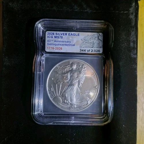 U.S. Mint American Eagle 2026 Silver 1 oz ICG MS70 40th Anniversary #344/2026