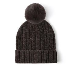 Women's Chenille Knit Beanie Hat with Faux Fur Pom Pom – Warm Winter Cap