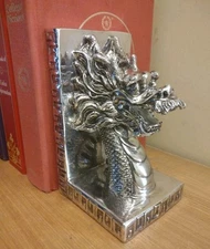Mystical Chinese Silver Dragon Bookend