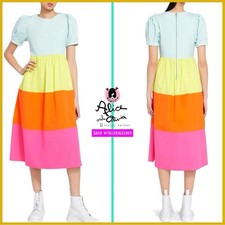 Alice + Olivia Linnie ColorBlock Midi Pink Yellow Orange Cocktail Dress Sz 0