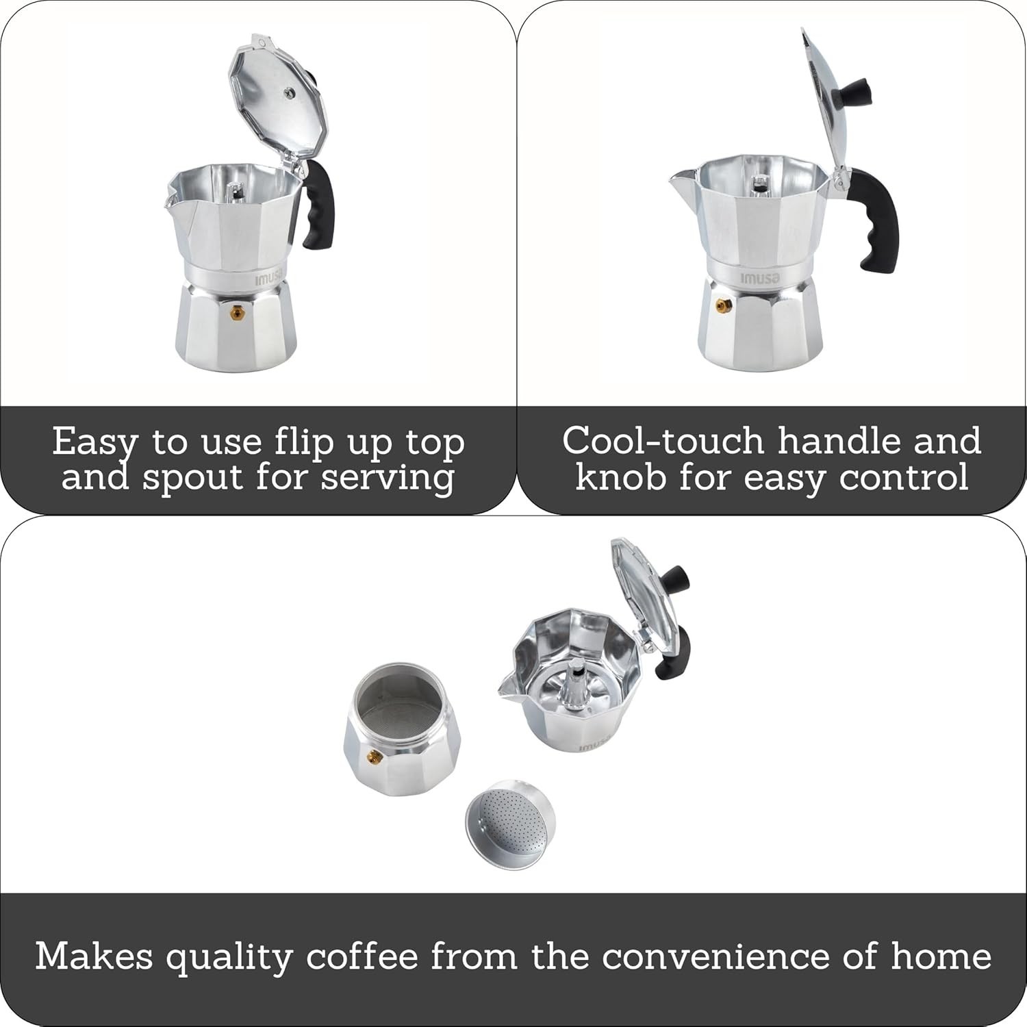Stylish Aluminum Stovetop Espresso Coffeemaker – 3-Cup Capacity, Manual Use