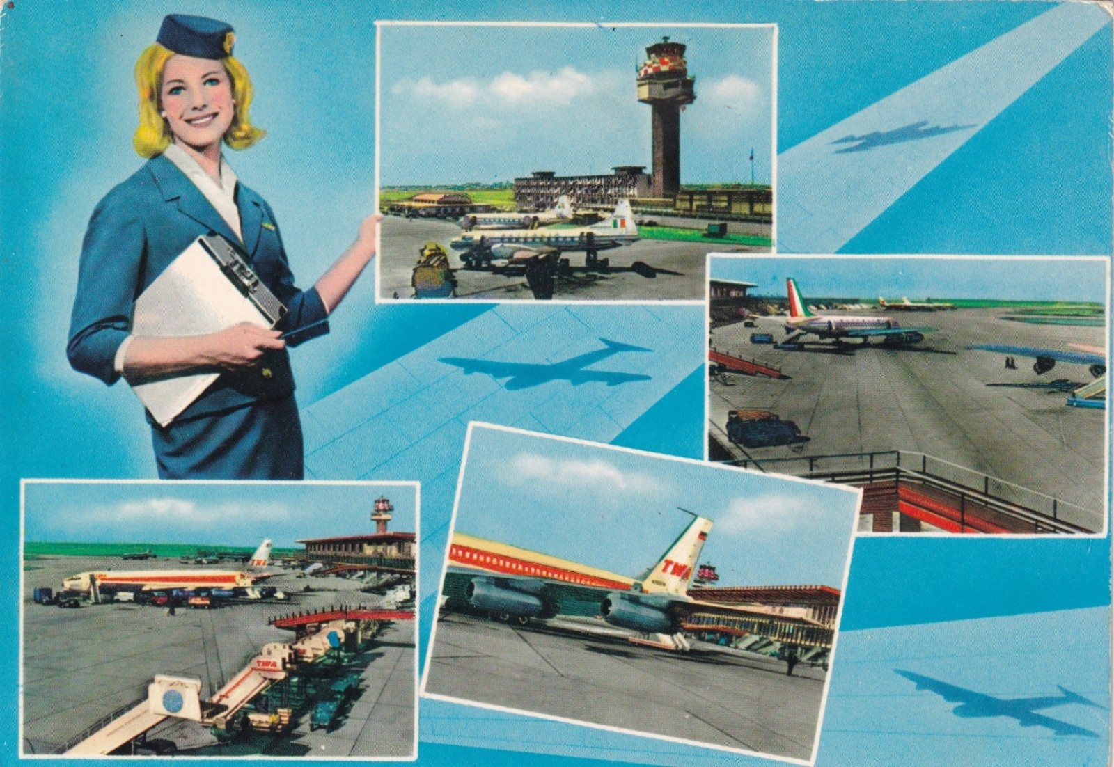 CARTOLINA DI ROMA ,FIUMICINO - AEREOPORTO INTERNAZIONALE viaggiata 1964
