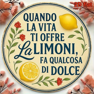 【2D Flat】Tin Metal Signs Home Décor Italian Lemonade Quote Wall Plaque ''When Lif