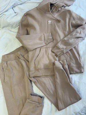 ADIDAS WOMENS BEIGE TAN TRACKSUIT HOODIE JOGGERS SIZE UK