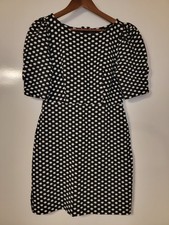 Ann Taylor Dress Womens 6 Black White Polka Dot Short Sleeve Knee Length