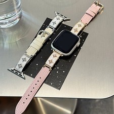 Elegant Lychee Pattern Leather Metal Band For Apple Watch Series 10/9/8/7/6/SE/5
