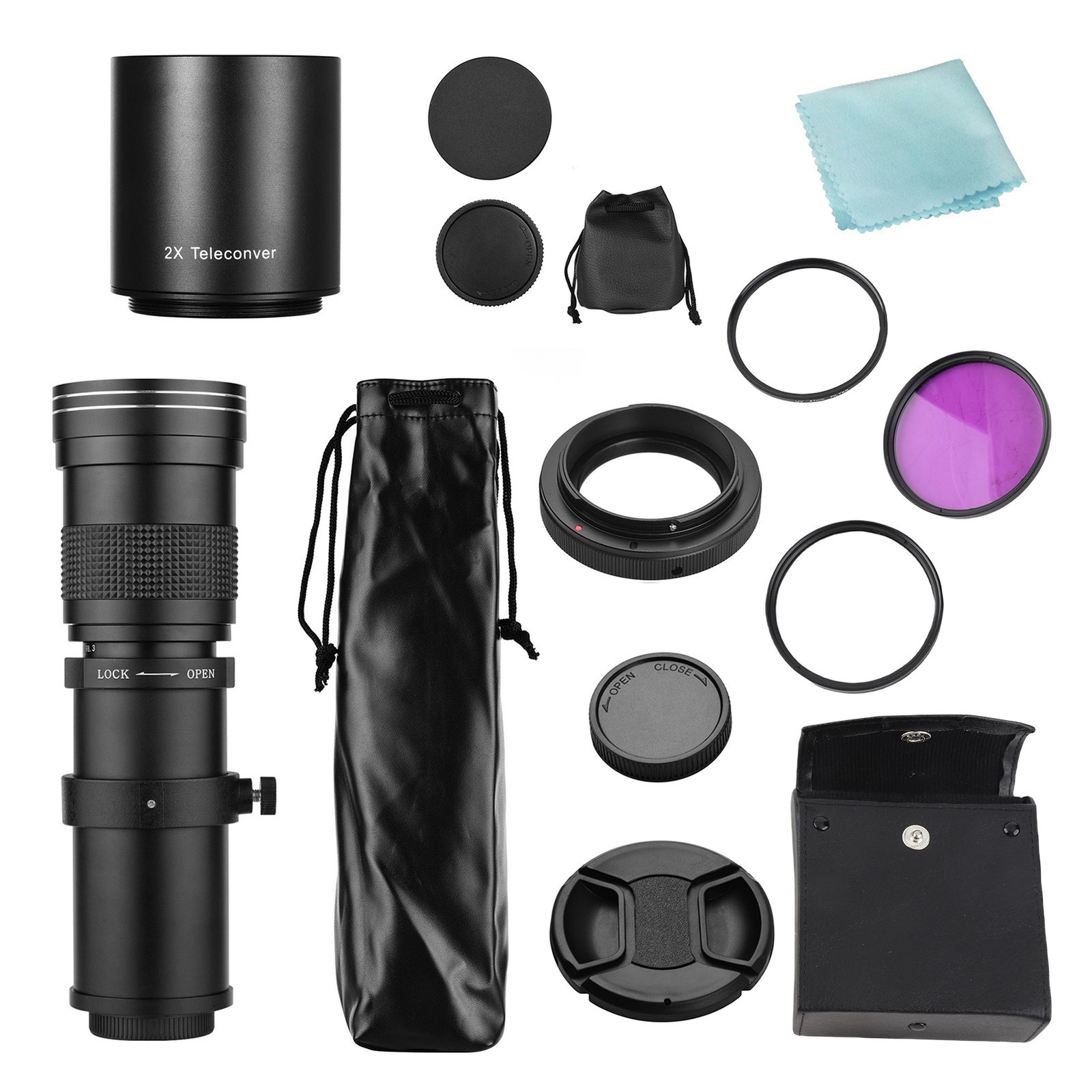 Black Manual Focus Telephoto Zoom Lens 420-800mm MF Telephoto Lens Teleconver.
