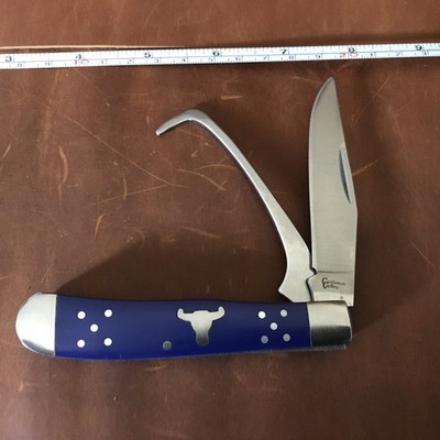 Cattleman's Cutlery Farriers Pocket Knife CC0067 Steel Blades Blue Delrin Handle