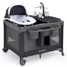 Pamo Babe P003B-W178-Grey-001 Unisex Nursery Center Playard with Bassinet