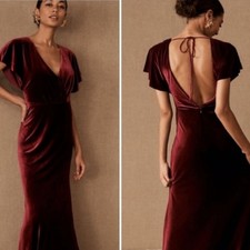 Jenny Yoo $295 Ellis Midi Length Red Currant Velvet Holiday Dress sz 4 Worn 1x!