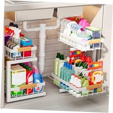 Under Sink Organizer, 2 Pack 2 Tier Expandable Height  Large Size White