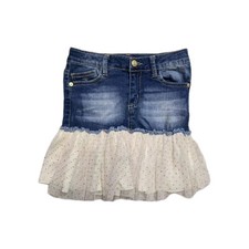 GUESS Girls Denim Denim Skirt With Cream Gold Size 5 Ruffles