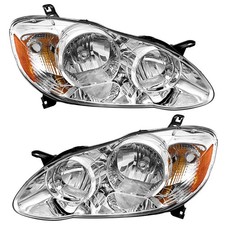 2003-2008 Toyota Corolla Chrome Headlamp Clear Lens Amber Reflector Pair