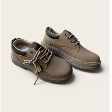 Mens Beige Leather Oxford Casual Shoes Lace-U...