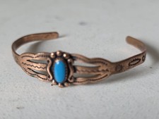 Vintage Navajo Small Child Baby Turquoise Copper Native American Cuff Bracelet