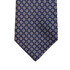 Thatcher Spring Mens Silk Tie Navy Blue Geometric Medallion Made in USA Italy