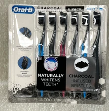 Oral-B Charcoal Toothbrush 6-Pack (NEW) - Medium Bristles - Oral Care