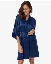 Sioro brand Women’s blue satin robe - size large 