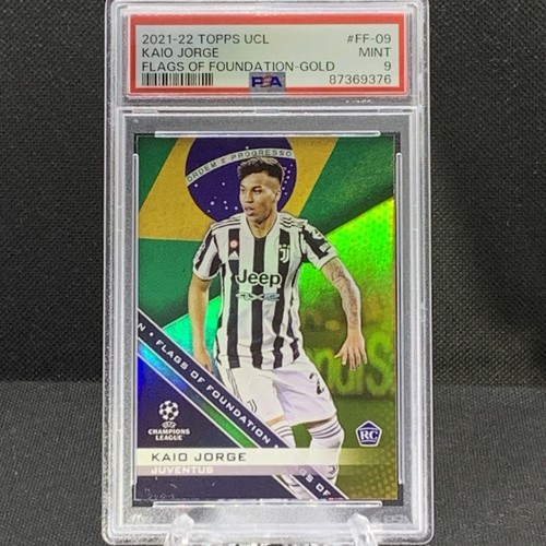 2021-22 Topps UCL Kaio Jorge Flags Foundation Gold Holo PSA 9 Rookie #/50 Juve