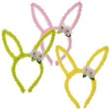 Easter Soft Furry Dainty Bunny Ears Wire Metal Headband w Flowers, One-Size