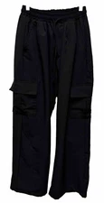 Oak + Fort Wide Leg Cargo Pants in Black Nylon Pull On Stretch Size M NEW $78