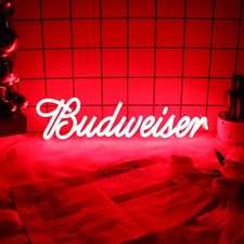 Budweiser Neon Led Sign Light Real Tube Beer Bar Pub Club Wall Decor 4.7x16.5