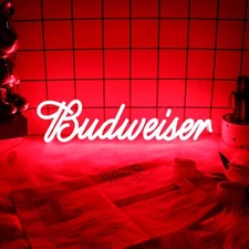 Budweiser Neon LED Sign Light Real Tube Beer Bar Pub Club Wall Decor 4.7"x16.5"